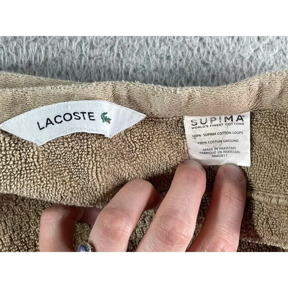 Lacoste Heritage Bath Towel Tan Anti-Microbial 100% Supima Cotton Beach Pool